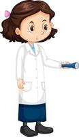 Cute girl cartoon character wearing science lab coat vector