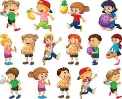 Children doing different activities cartoon character set on white background vector