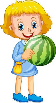 Happy girl cartoon character holding a watermelon