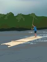 Rafting de bambú en vector gráfico de ilustración
