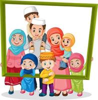 Happy family member holding photo frame vector