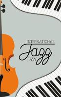 jazz day poster with piano keyboard and fiddle vector