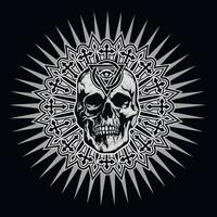 Signo gótico con calavera y ojo de la providencia en triángulo, camisetas de diseño vintage grunge vector