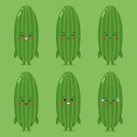 Cute Cucumber with Various Expression Set vector