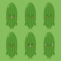 Cute Cucumber with Various Expression Set vector