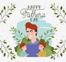 happy fathers day card with dad and sons characters vector