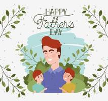 happy fathers day card with dad and sons characters vector