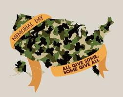 usa map with camouflage and tape of memorial day emblem vector