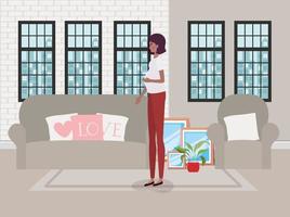Afro pregnant woman at home vector