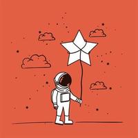 Astronaut draw with star design vector