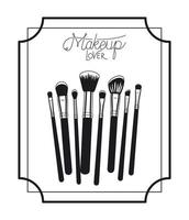 make up brushes accessories in a frame vector