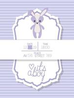 its a boy baby shower card with rabbit stuffed vector