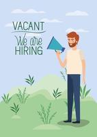 man using megaphone with we are hiring message vector