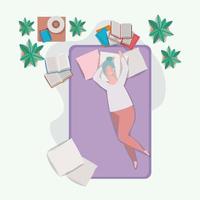 young chubby woman relaxing in mattress in the bedroom vector