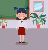 little student girl in the classroom vector