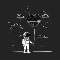 Hand drawn astronaut with heart design vector