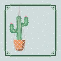 frame with cactus houseplant hanging in macrame vector