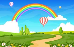 camino sinuoso arco iris naturaleza paisaje paisaje ilustración vector