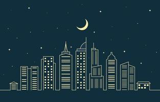 Night Urban City Building Cityscape Landscape Line Illustration vector