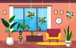 Tropical Houseplant Green Decorative Plant in Living Room Illustration vector