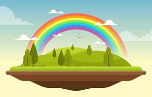 Beautiful Floating Landscape Rainbow Summer Nature Illustration vector