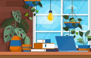 planta de interior tropical planta decorativa verde en la ilustración de espacio de trabajo de oficina vector