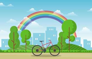 Beautiful Rainbow City Summer Cityscape Landscape Illustration vector