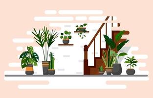 Tropical Houseplant Green Decorative Plant Interior House Illustration vector