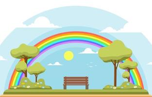 Beautiful Rainbow in Park Summer Nature Landscape Illustration vector