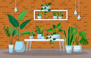 Tropical Houseplant Green Decorative Plant Interior House Illustration vector