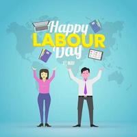 Two Character Employee Happy Labor Day Design Vector