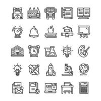 Set of Back to school icons with line art style. vector