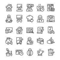 Set of Stay at home icons with line art style. vector