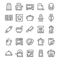 Set of Kitchen icons with line art style. vector