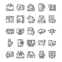 Set of Cyber Security icons with line art style. vector