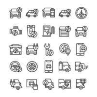 conjunto de iconos de coche eléctrico con estilo de arte lineal vector
