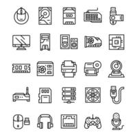 Set of Computer and Hardware icons with line art style. vector