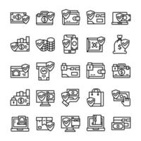 Set of Secure payment icons with line art style. vector