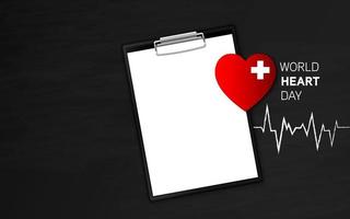 Top view world heart day concept with notepad vector