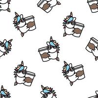 Cute Unicorn loves coffee cartoon seamless pattern, vector illustration