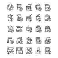 Set of Coffee icons with line art style. vector