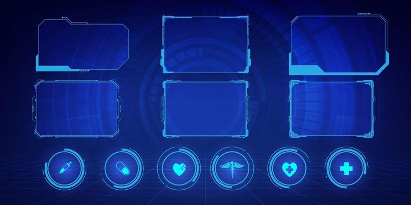 GUI, HUD, UI hi-tech frame screens and small callouts for icons health care pattern medical innovation concept background design.