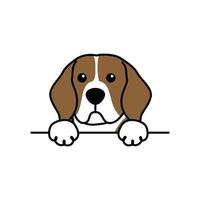 Lindo perro beagle con patas sobre la pared, caricatura de cara de perro, ilustración vectorial