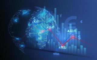 análisis del mercado de valores y negociación de acciones, símbolos de moneda, gráficos comerciales y transferencias de dinero globales vector