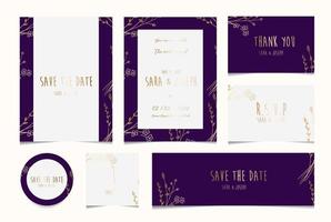 minimal simple botanical wedding invitation card vector