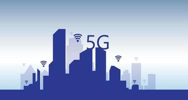 Vector 5g y página de inicio de iot con imágenes de tecnología futura de comunicación digital. plantilla de sitio web para el concepto de velocidad de internet