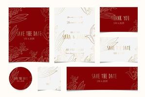 minimal simple floral botanical wedding invitation collection vector