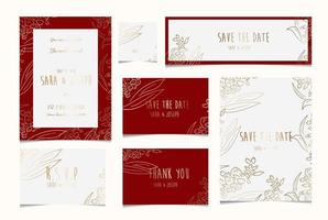 colección de tarjetas de invitación de boda botánica floral simple mínima vector