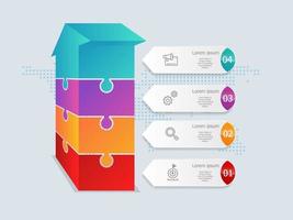 Infografía de línea de tiempo isométrica de flecha abstracta 4 pasos con mapa del mundo para negocios y presentación vector