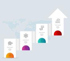 Infografía de línea de tiempo horizontal abstracta 4 pasos con mapa del mundo para negocios y presentación vector